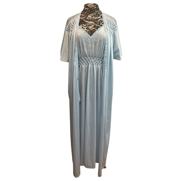 Vintage‎ 70s Sears Lingerie Set Peignoir Negligee Robe Blue Lace Dainty Gown M - Picture 1 of 16